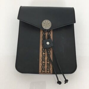 Black Leather Belt Pouch Tan Tribal Trim Western Biker